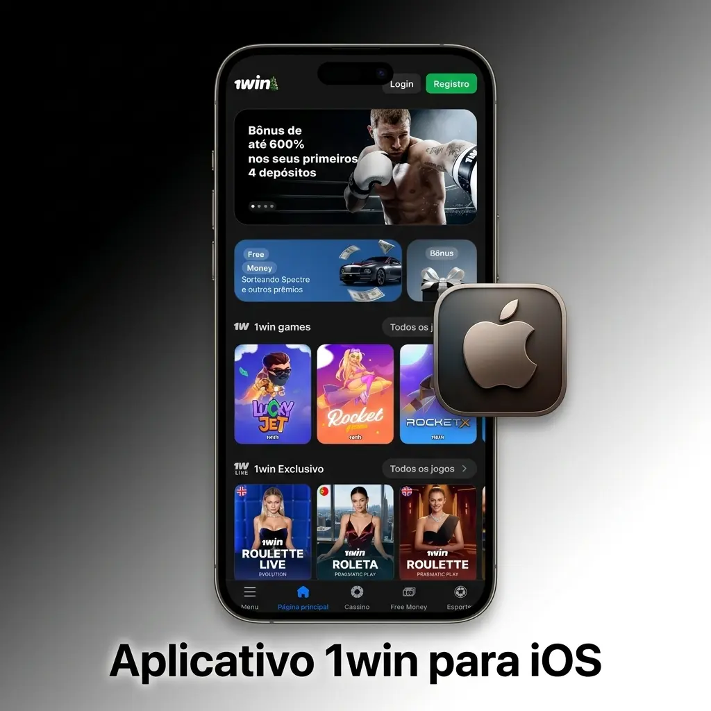 Aplicativo 1win para iOS otimizado para iPhone e iPad com carregamento rápido e navegação fluida